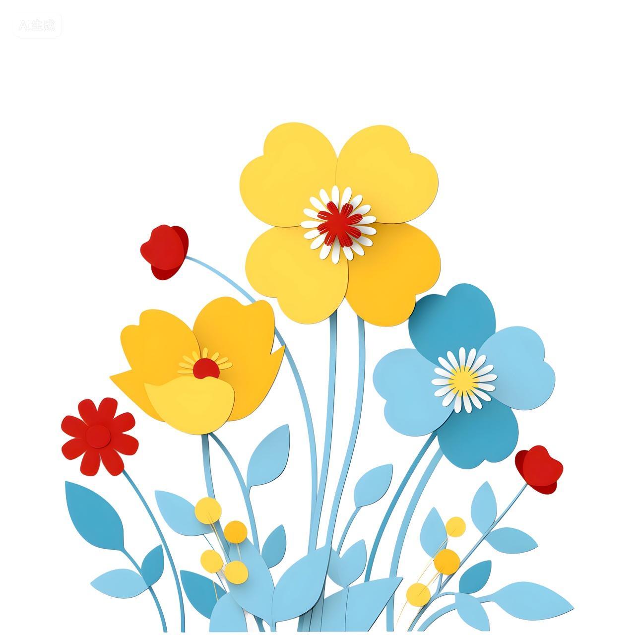 剪纸花草花朵纸花鲜花元素