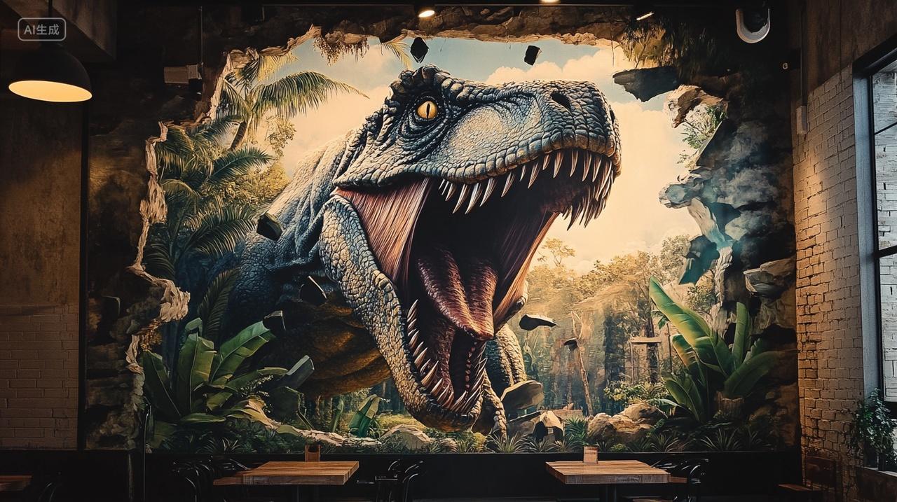 恐龙墙绘立体画