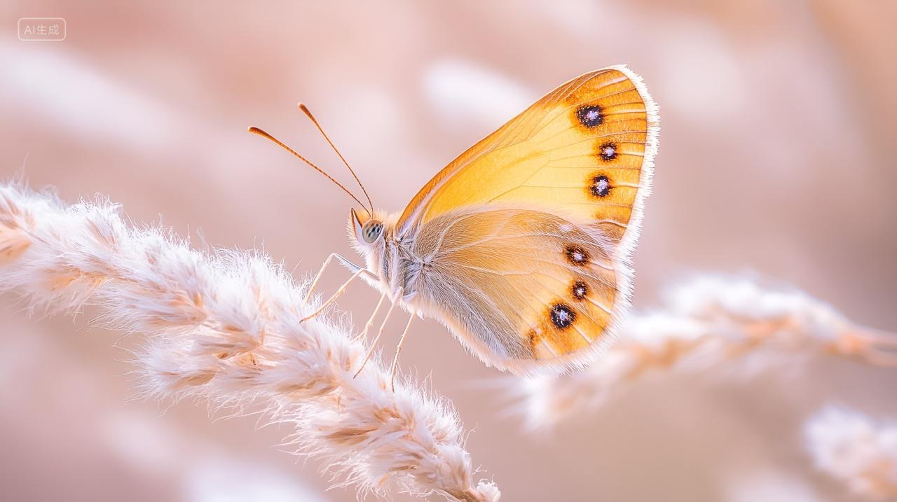 轻盈的蝴蝶翅膀小麦麦穗艺术摄影美景近照