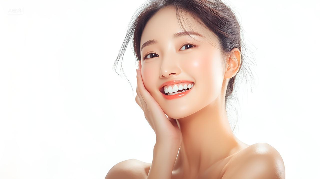 清新自然笑容灿烂的美丽女孩皮肤白皙美容院