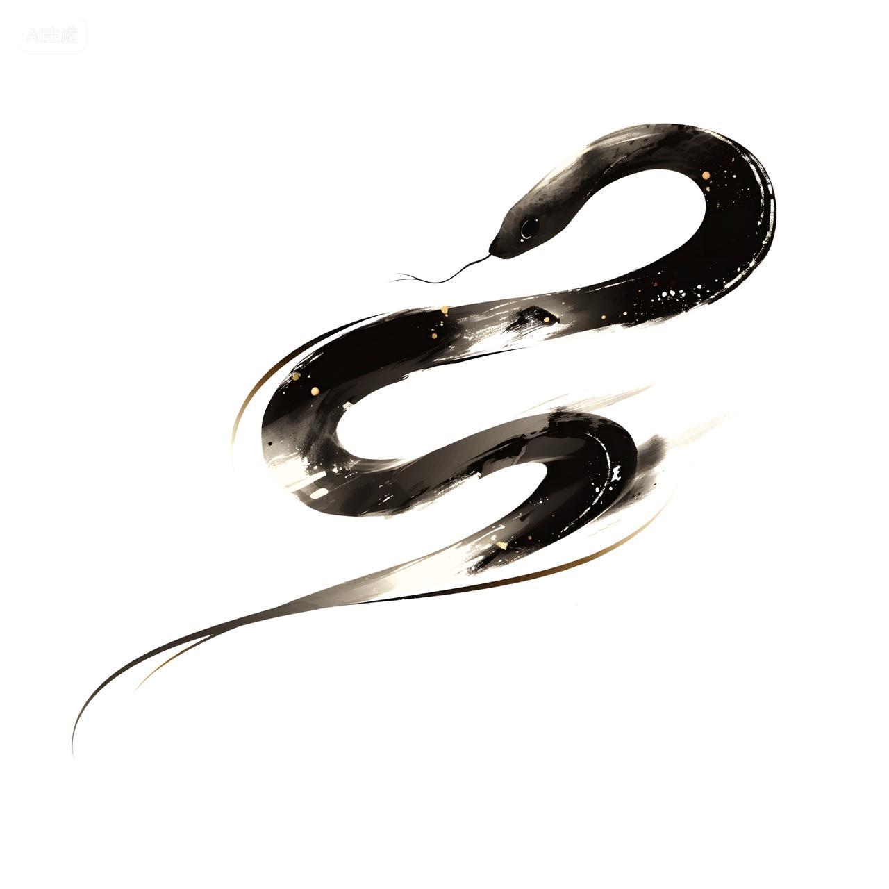 水墨风格卡通蛇2025蛇年元素