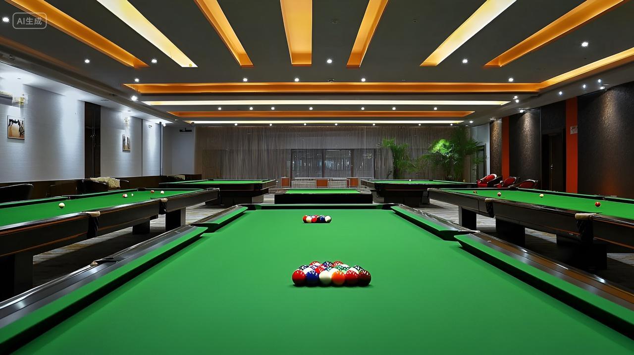 夜晚打桌球打台球桌俱乐部娱乐部休闲游戏
