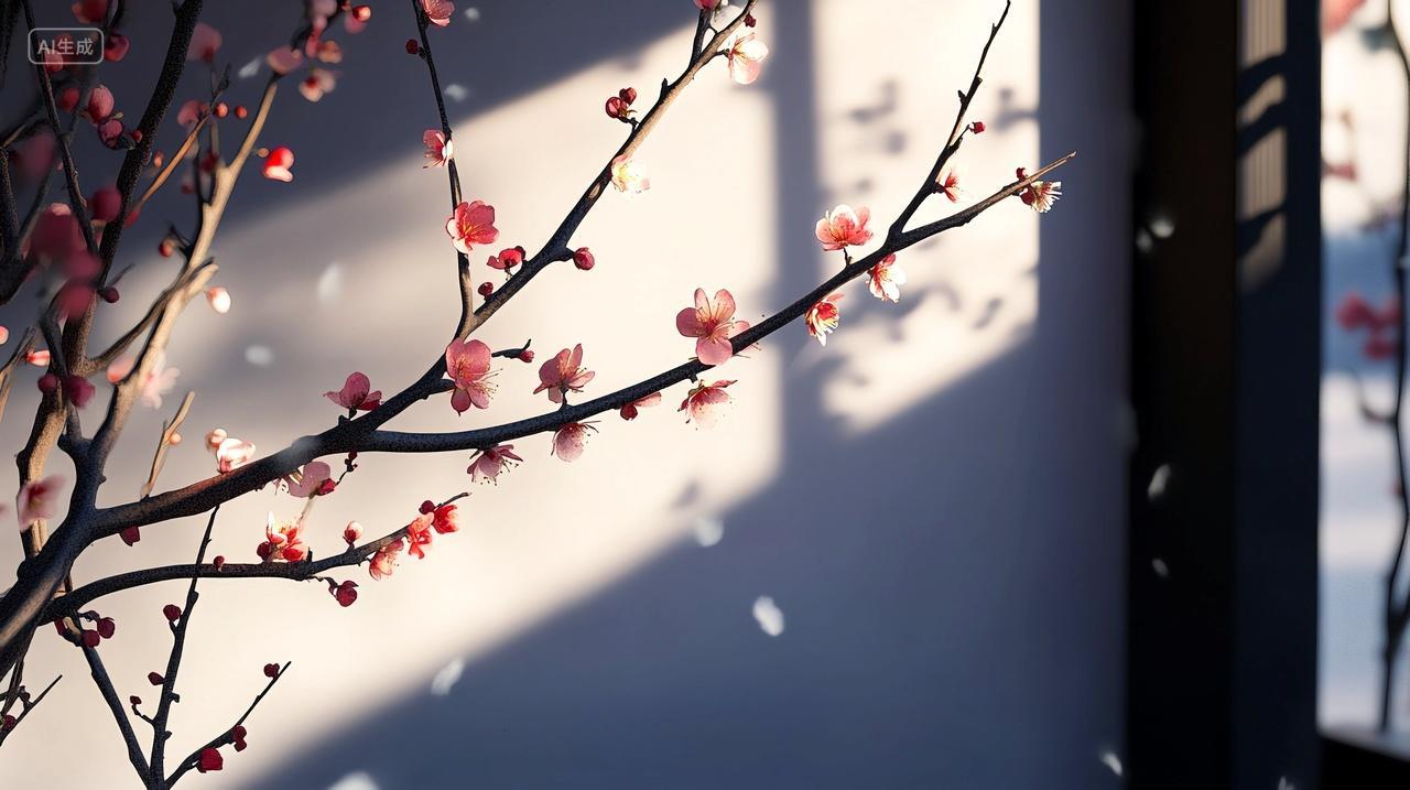 中国风窗影梅香光影交织的冬日盛景