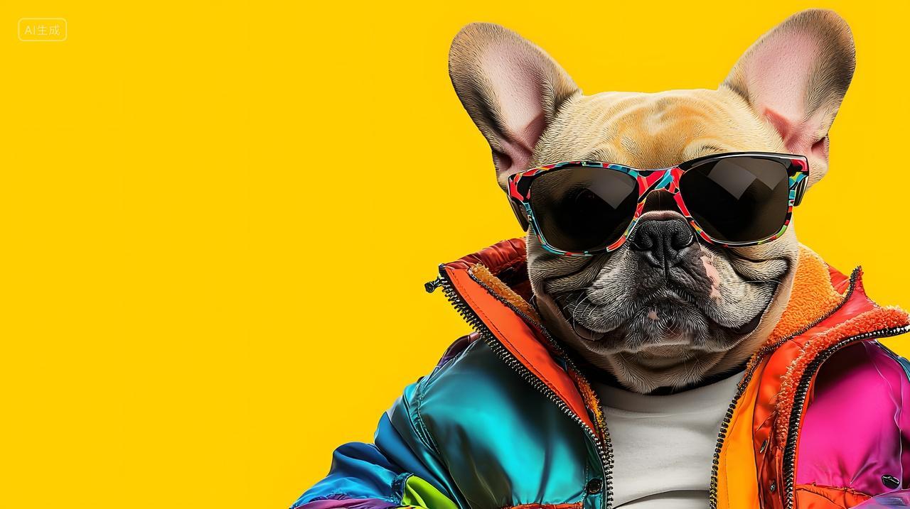 穿着彩色夹克时尚法国斗牛犬