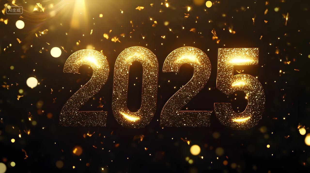 元旦节蛇年2025金色光芒新年庆祝图