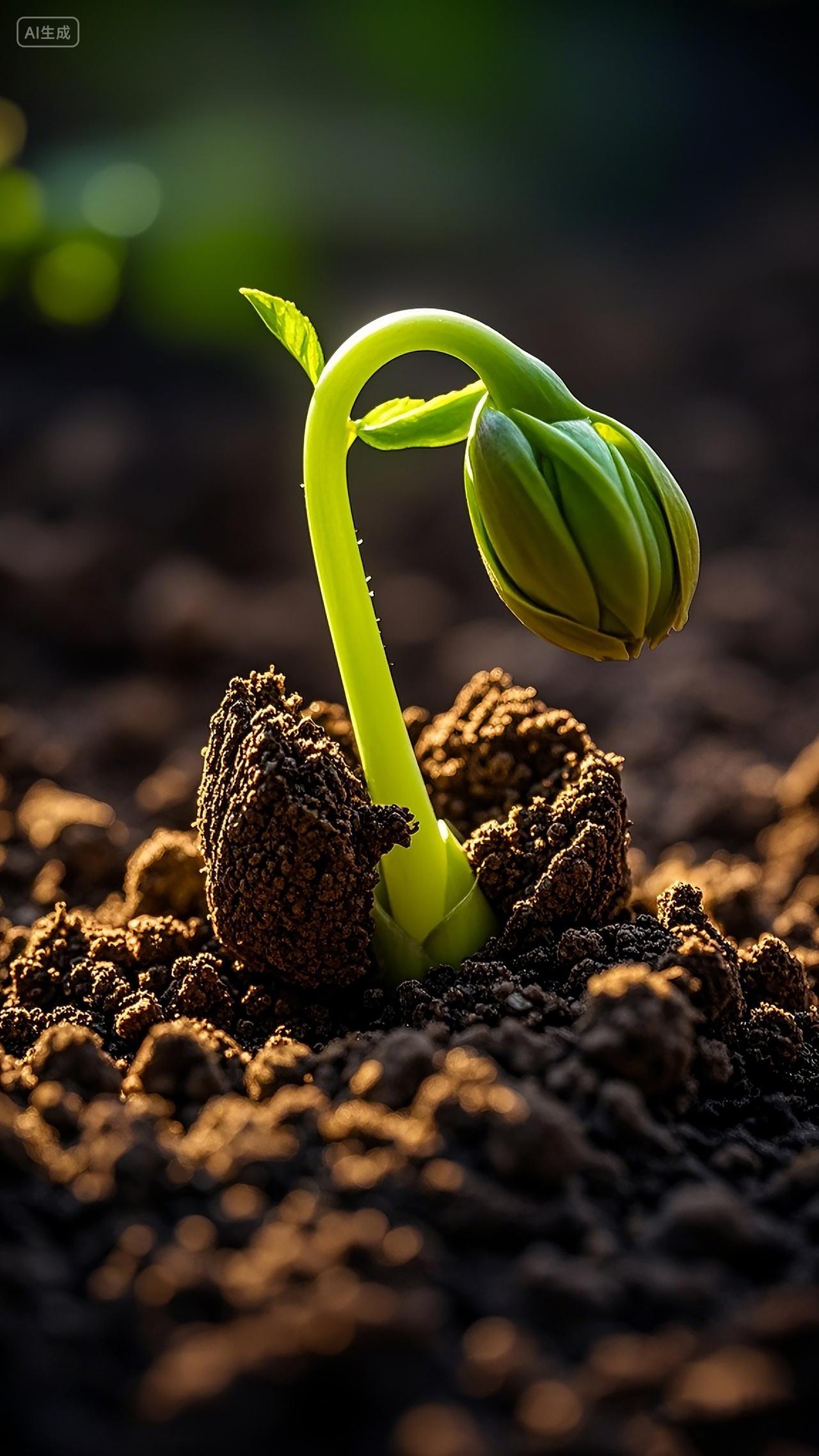 励志拼搏奋斗肥沃的土地上种子发芽努力生长土地中希望的萌芽