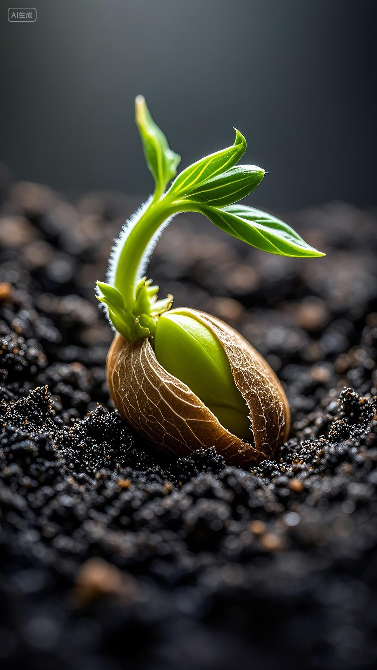 励志拼搏奋斗土地中希望的萌芽一颗种子正在发芽