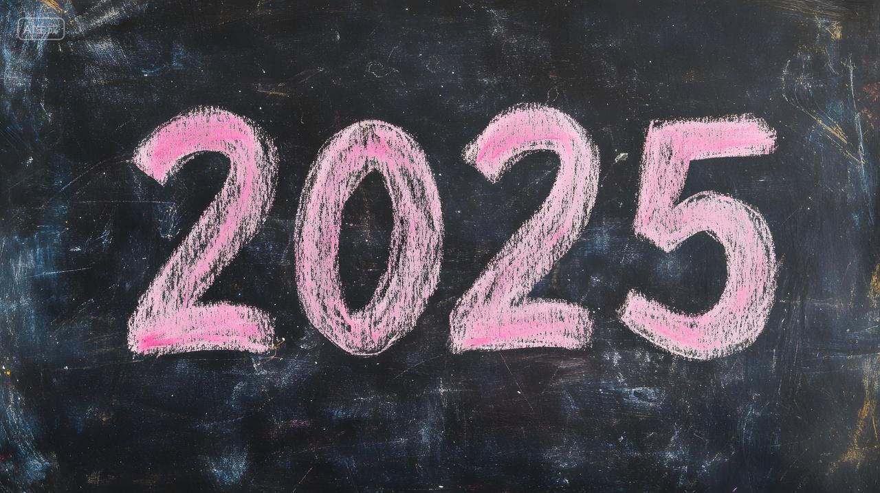 元旦节2025蛇年复古粉色粉笔黑板数字图
