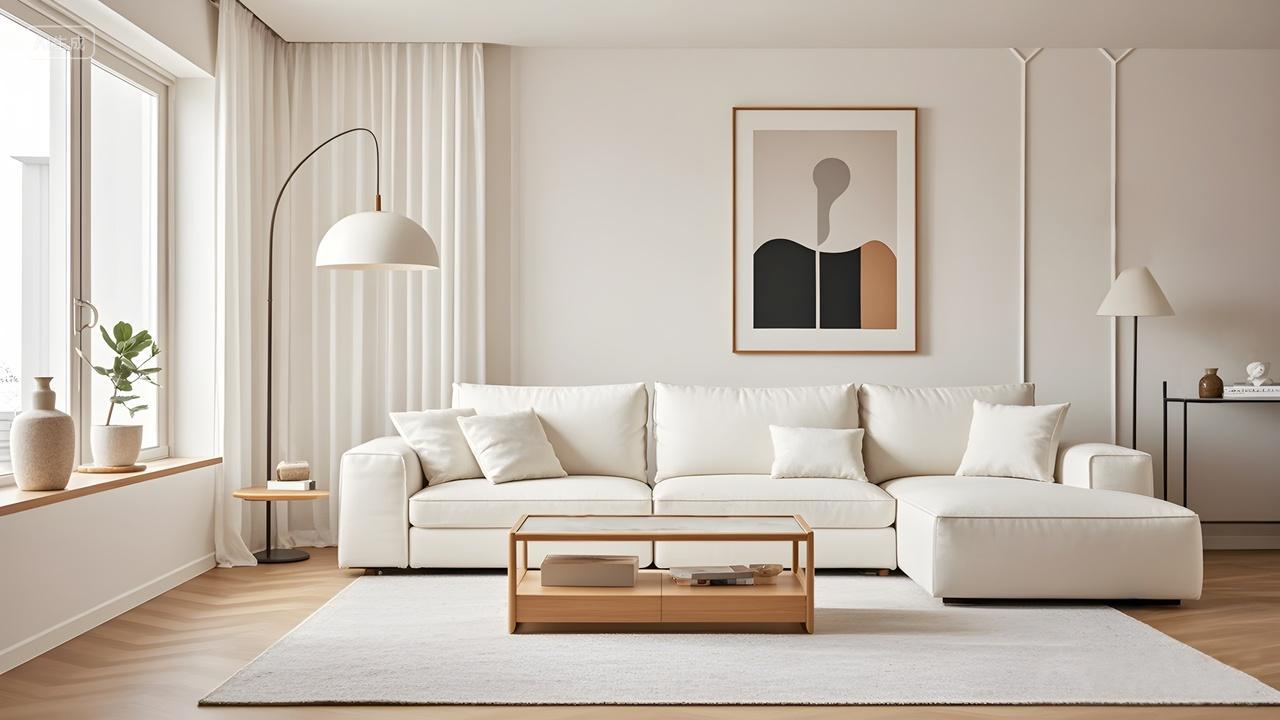 现代简约时尚暖白色纯色调客厅装饰布置图片