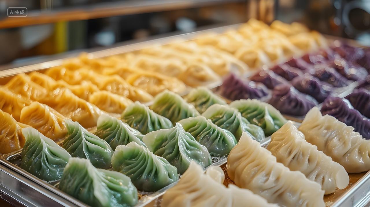 冬至多彩饺子排列展示中式创意美食