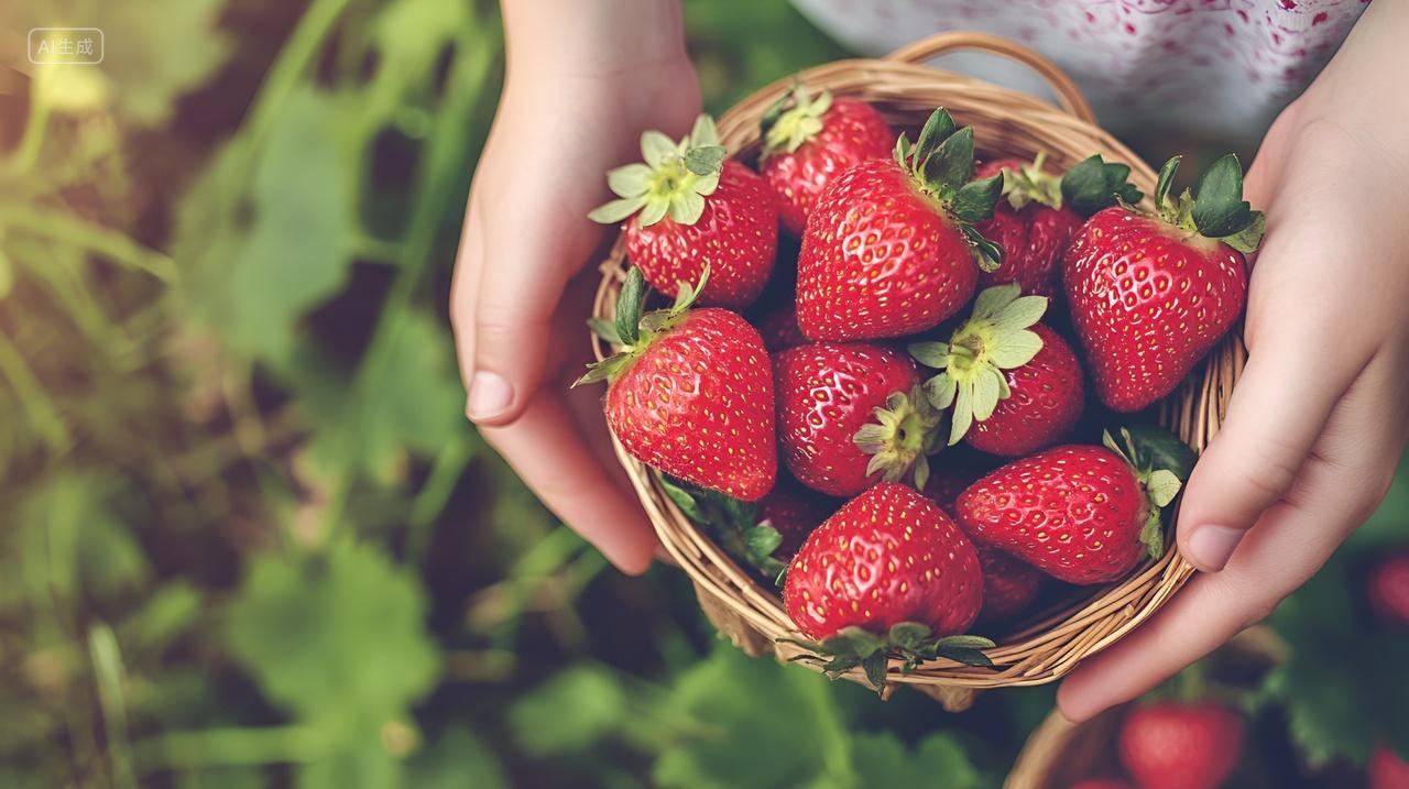 夏日草莓鲜红欲滴果园采摘新鲜水果