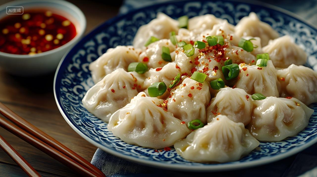 冬至美味饺子搭配辣椒蘸料传统节日美食