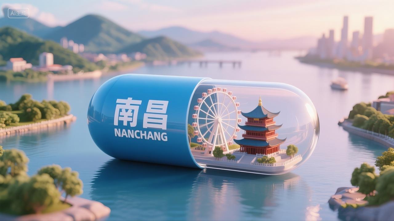 胶囊形状的创意微缩场景南昌建筑缩影