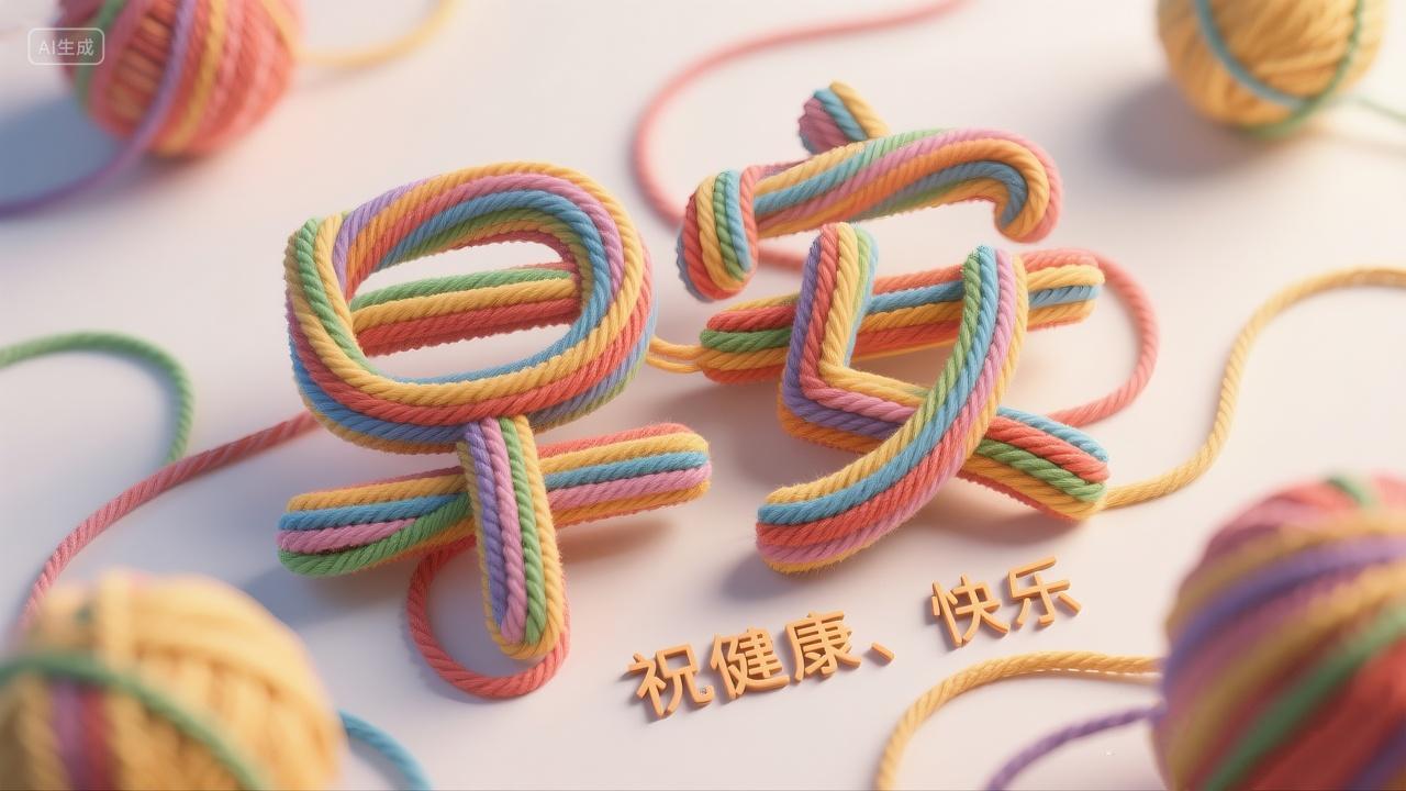 彩色毛线编织构成的立体字“早安”