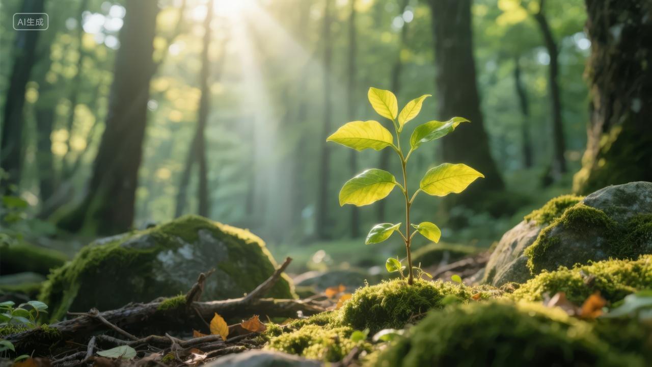 森林新芽阳光希望生命力自然生态背景图