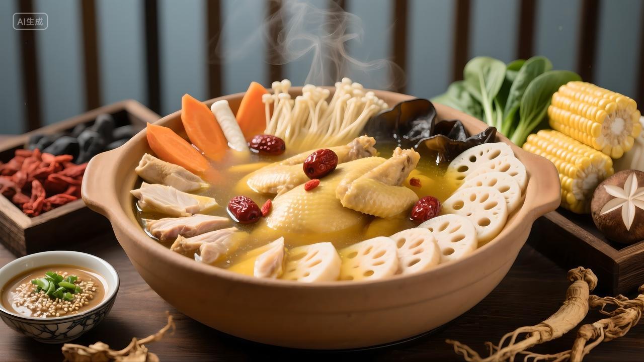 药膳鸡火锅特写健康食品美食中国家常菜特色菜招牌菜广告设计