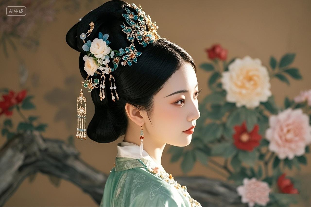 美女女性人物写真国风古装女子半身侧面写真高清人物头像