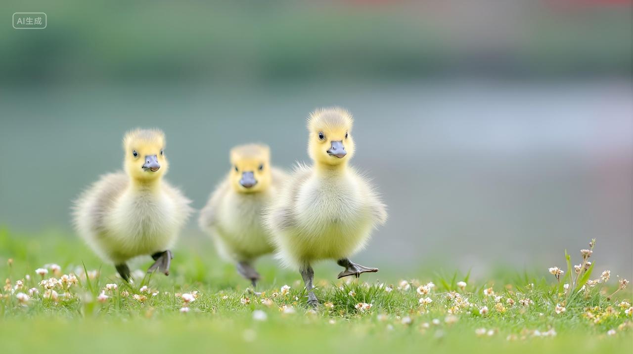 春天户外草地可爱小鹅小鸭子小动物幼崽