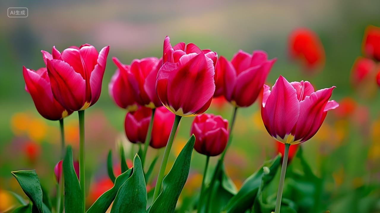 春天盛开的红色郁金香花大自然风景风光电脑壁纸图