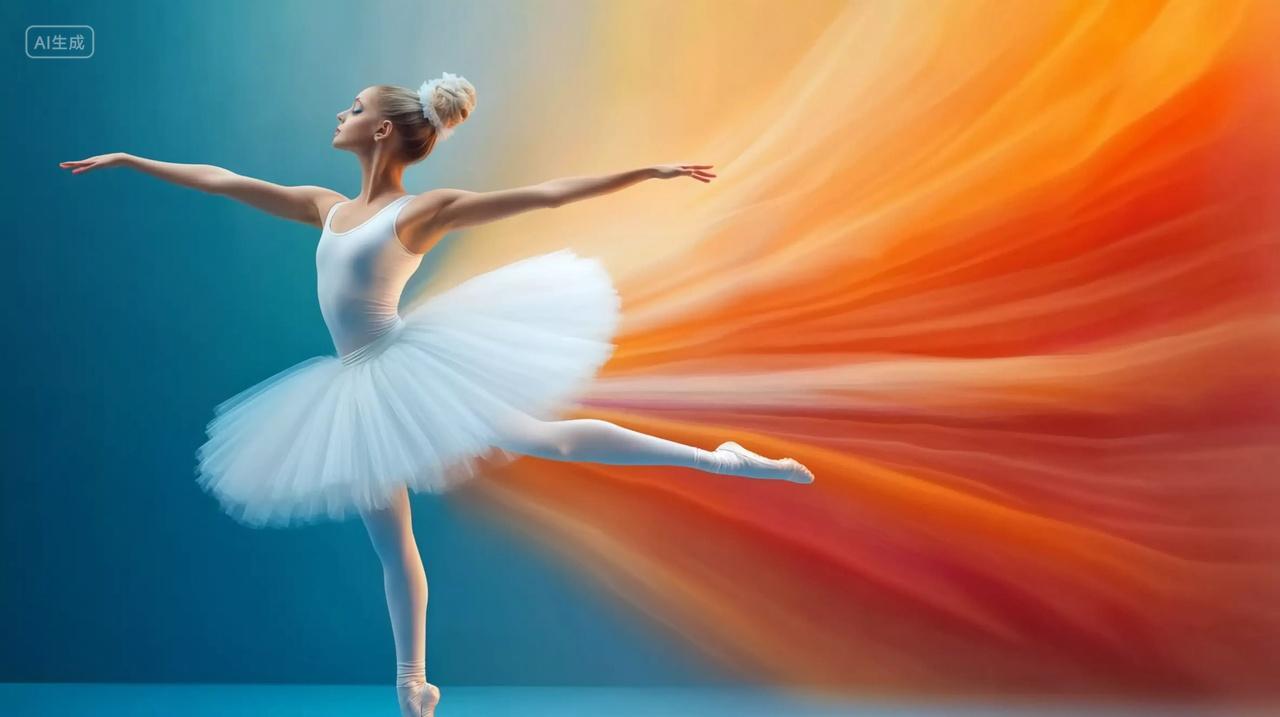舞蹈跳舞彩色背景下展现优美舞姿的芭蕾舞者舞蹈人物