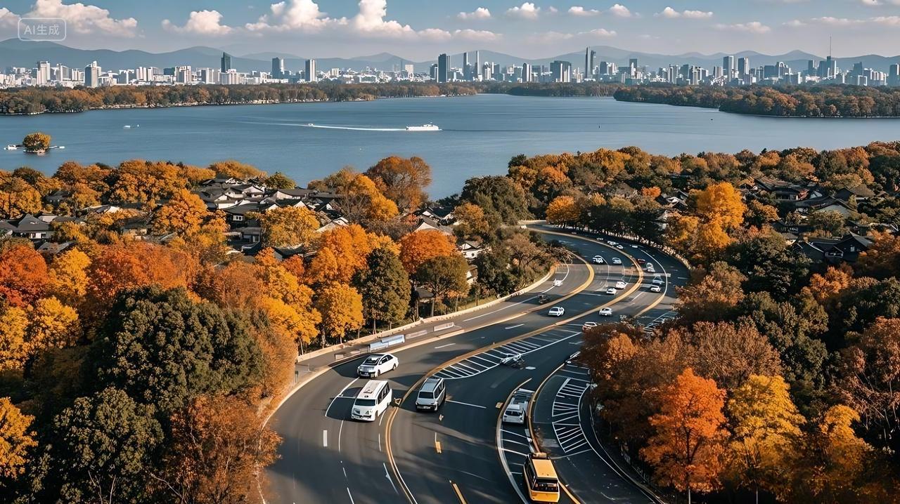 一幅航拍图汽车行驶在公路上