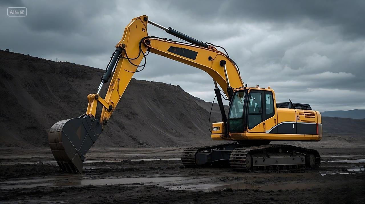 车一台黄色的挖掘机正处于一片泥泞的工地环境中