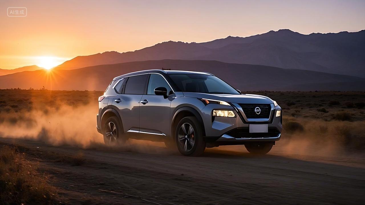 一辆银色汽车SUV行驶在一条荒野土路上