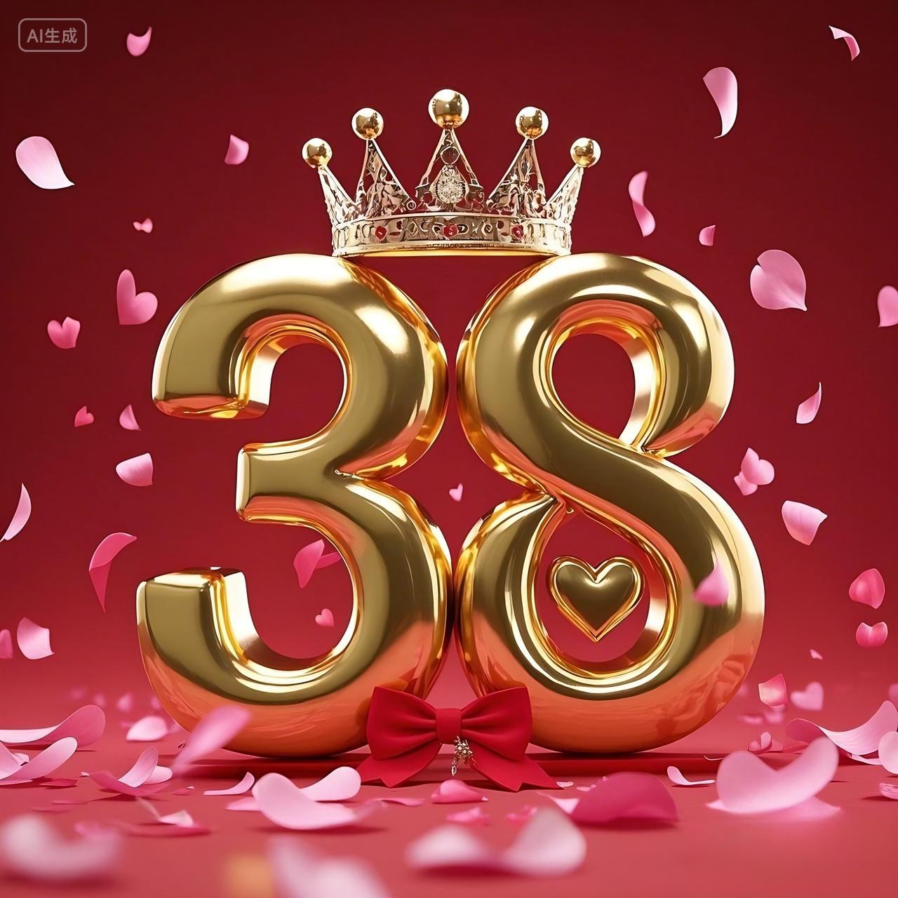 38妇女节3月8日三八妇女节创意三八女神节数字装饰艺术字创意图