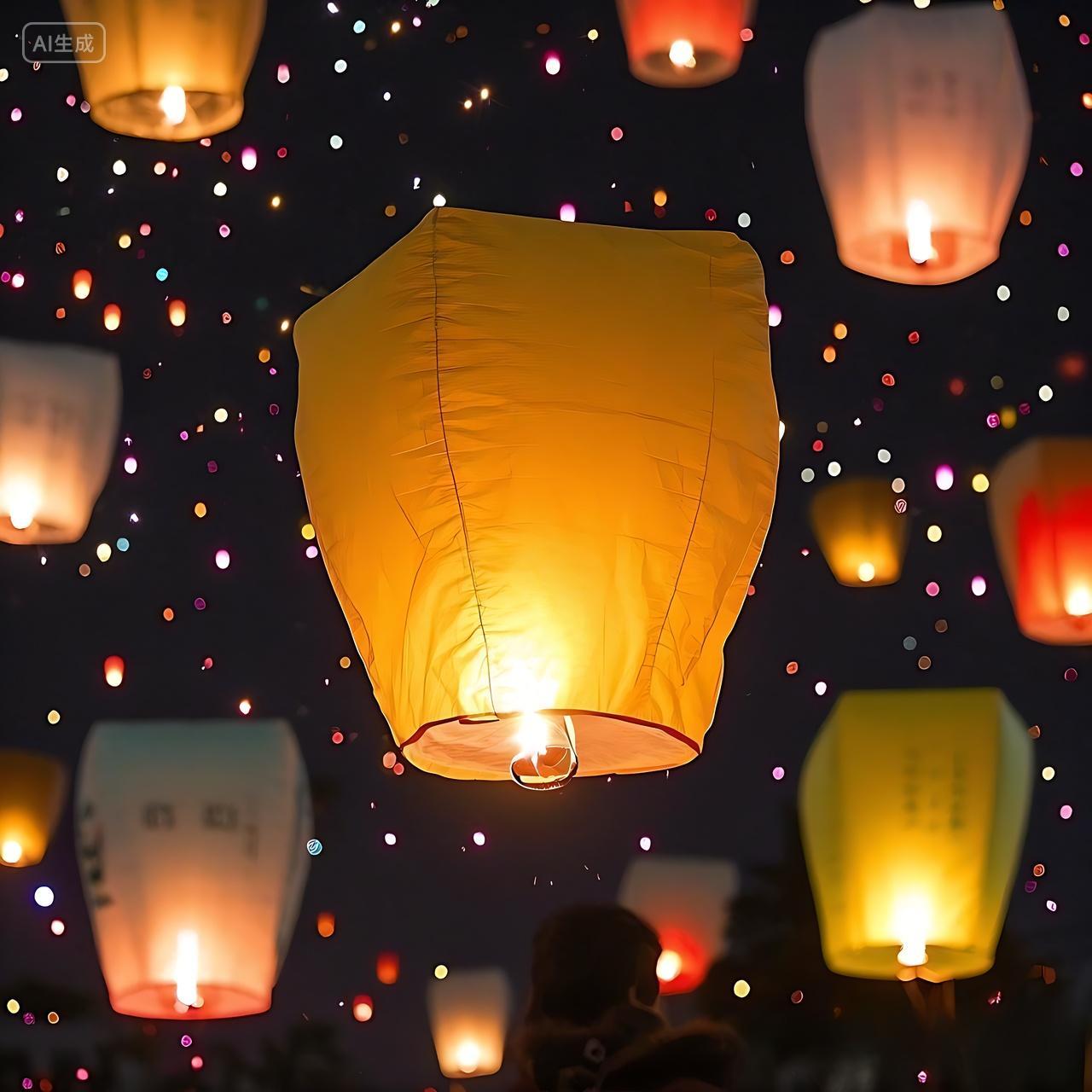 夜晚升起的孔明灯特写元宵节孔明灯图片放灯灯会正月十五元宵节八月十五中秋节七月半唯美