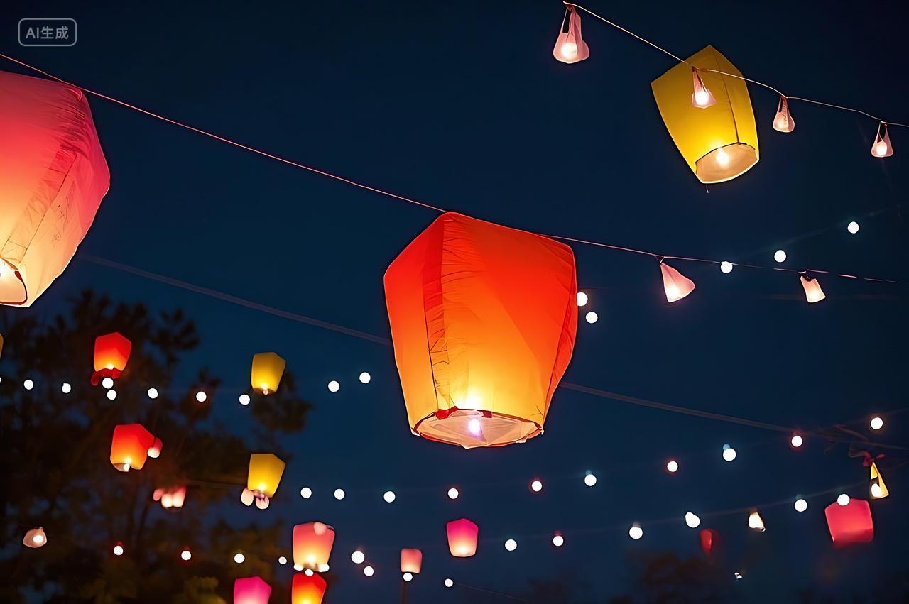 夜晚升起的孔明灯特写元宵节孔明灯图片放灯灯会正月十五元宵节八月十五中秋节七月半唯美