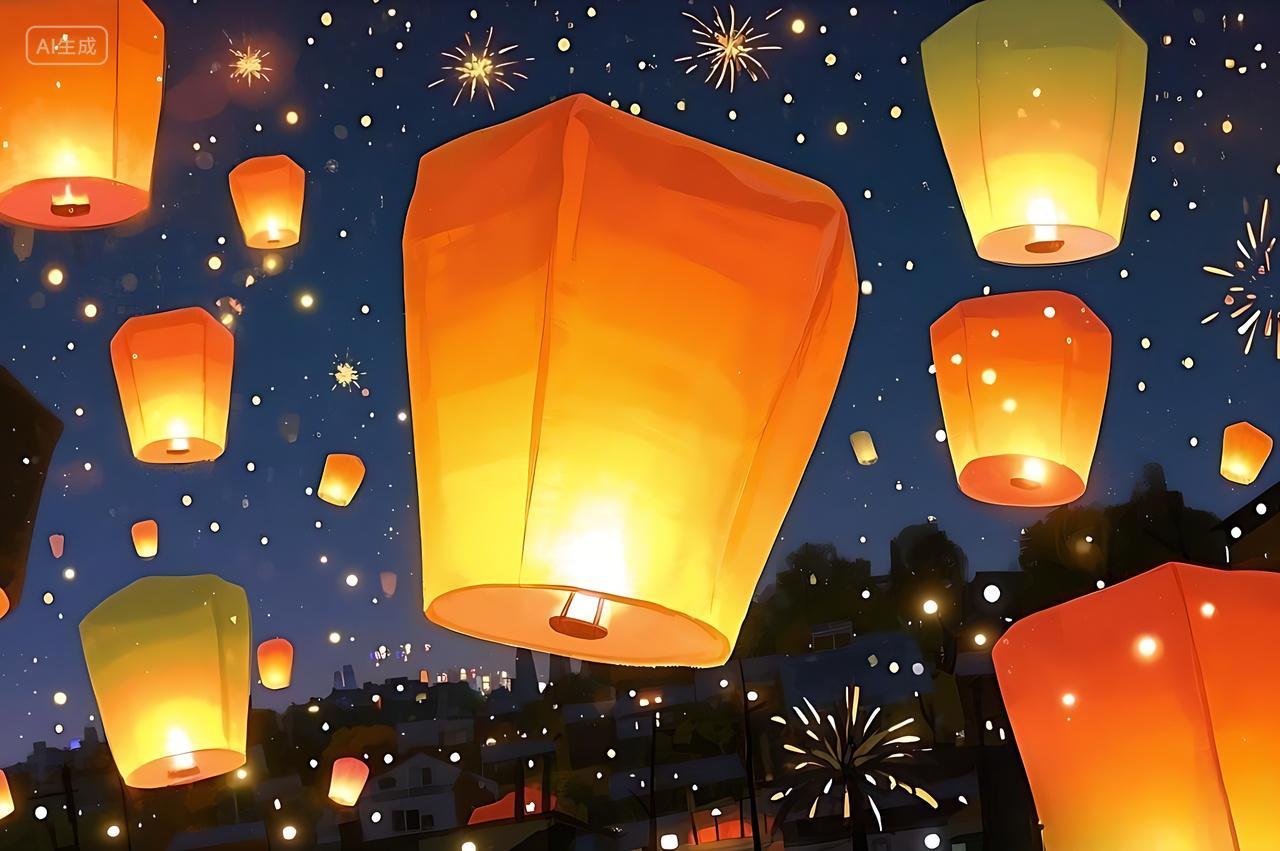 夜晚升起的孔明灯特写元宵节孔明灯图片放灯灯会正月十五元宵节八月十五中秋节七月半唯美