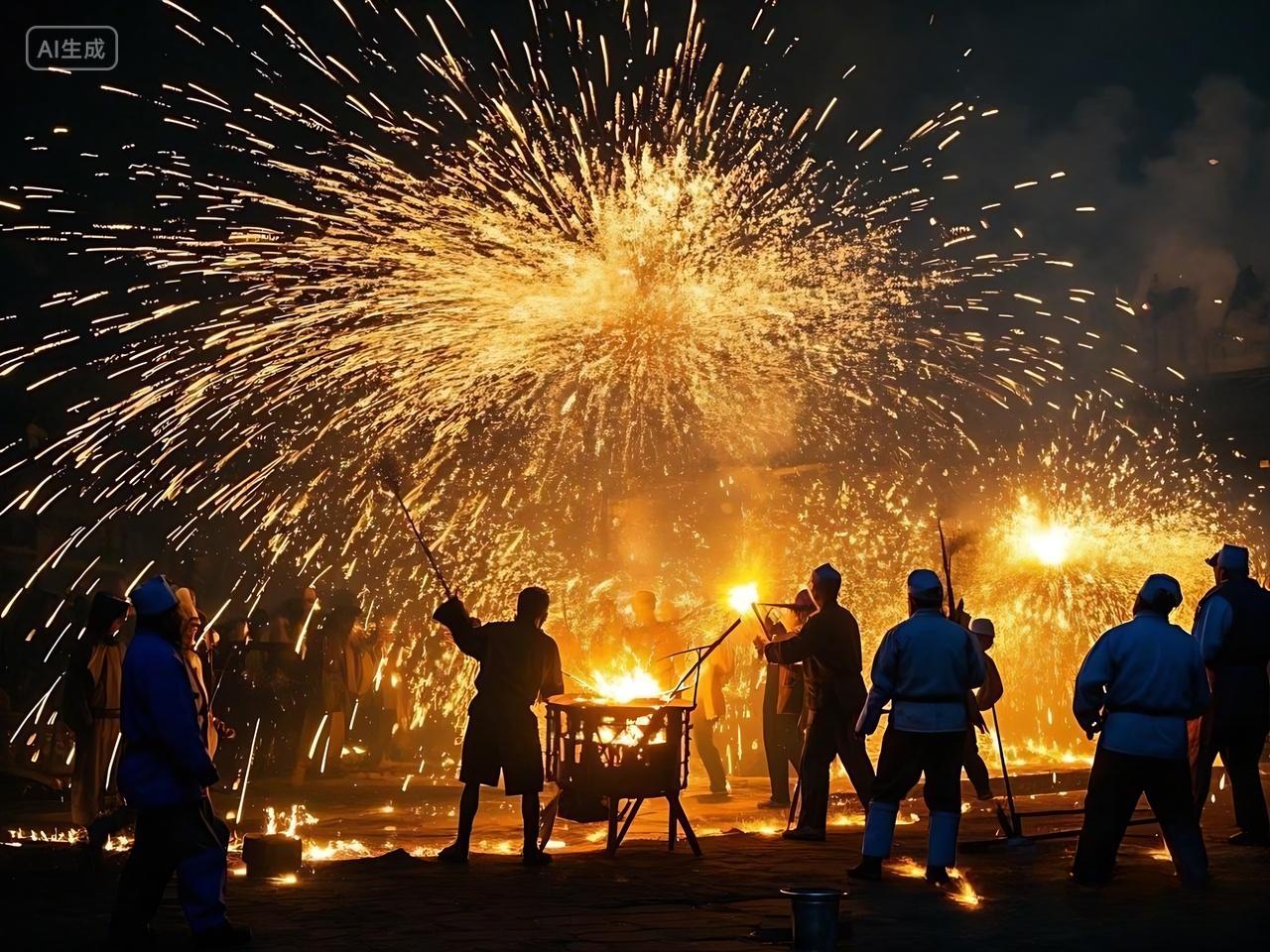 八月十五中秋节传统节日习俗文化正月十五元宵节元宵节传统习俗打钢花打树花活动图片背景