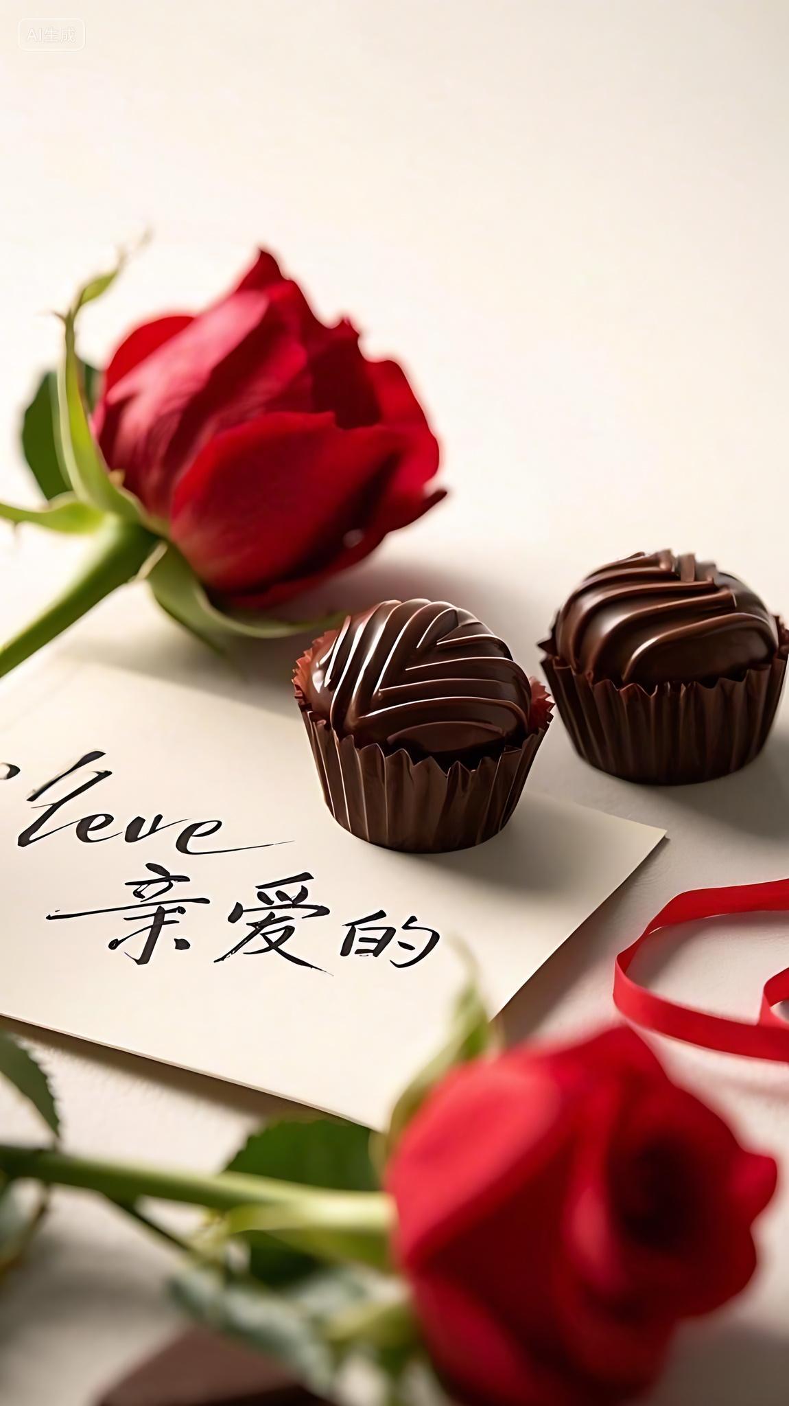 2月14日情人节214七夕节恋爱爱情浪漫情人节场景创意背景图玫瑰花和巧克力图片背景