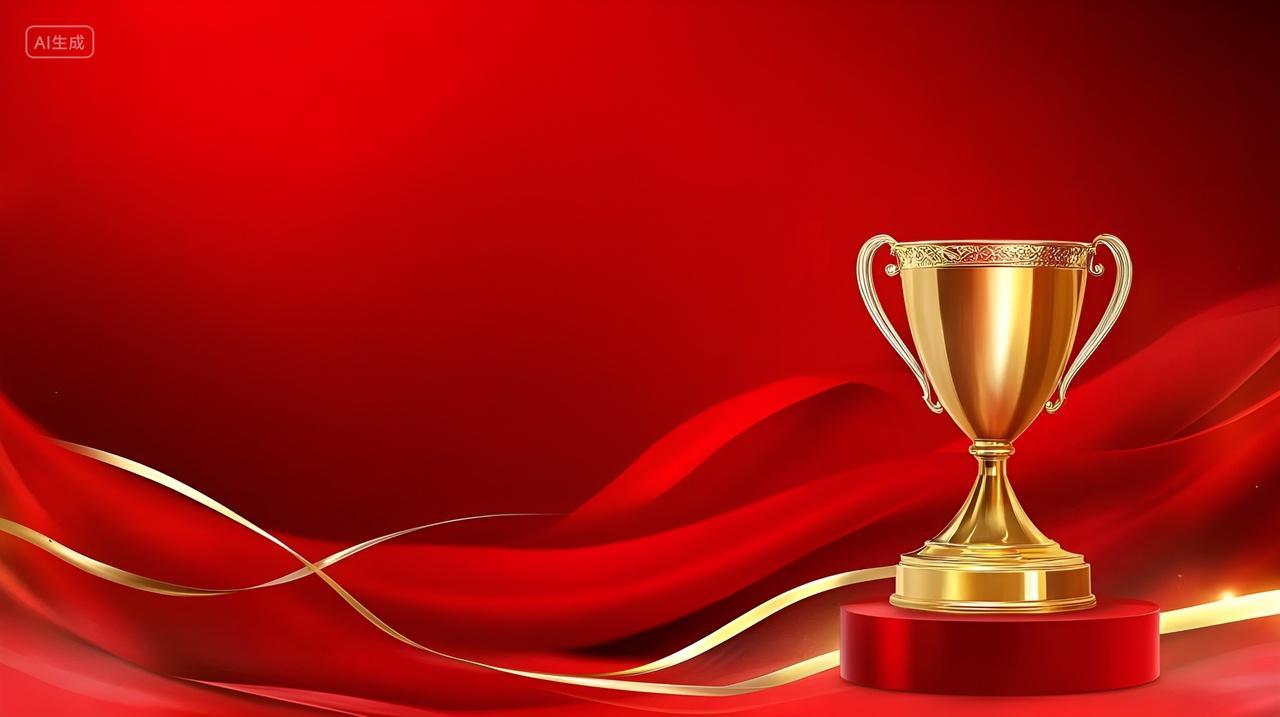 企业年会年终总结年会奖杯颁奖励志红色大气背景