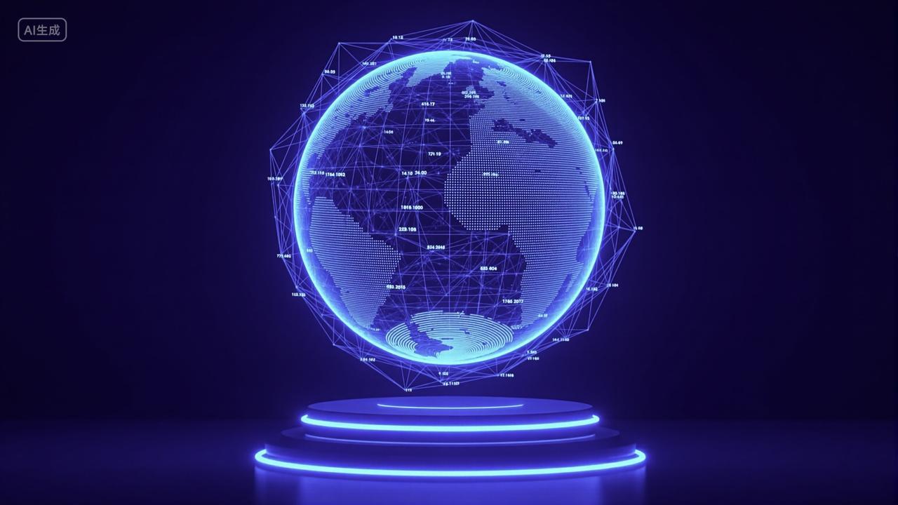 深紫色科技感光线地球矩阵全息投影信息互联网大数据信息爆炸背景图