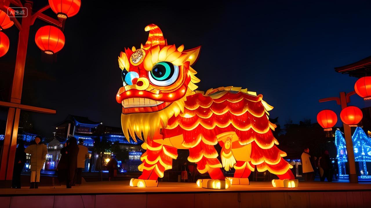 新年过年除夕春节新春灯会元宵节除夕传统节日新年春节元宵节舞狮子