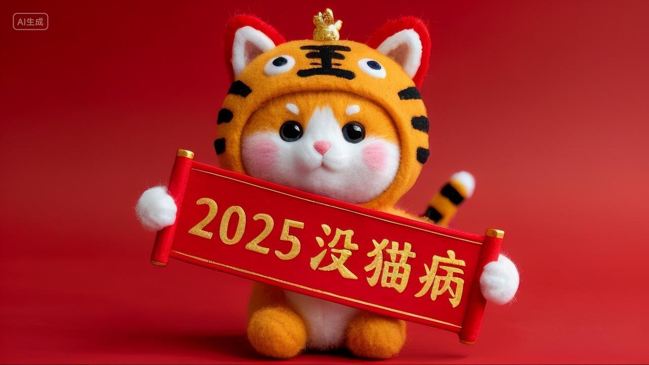 2025年新年插画没毛病没猫病毛毡创意图片素材