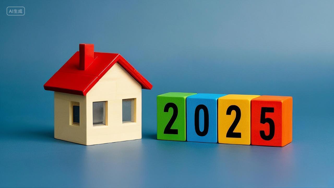 2025年创意图积木上的数字2025和小房子元旦节跨年夜新年蛇年