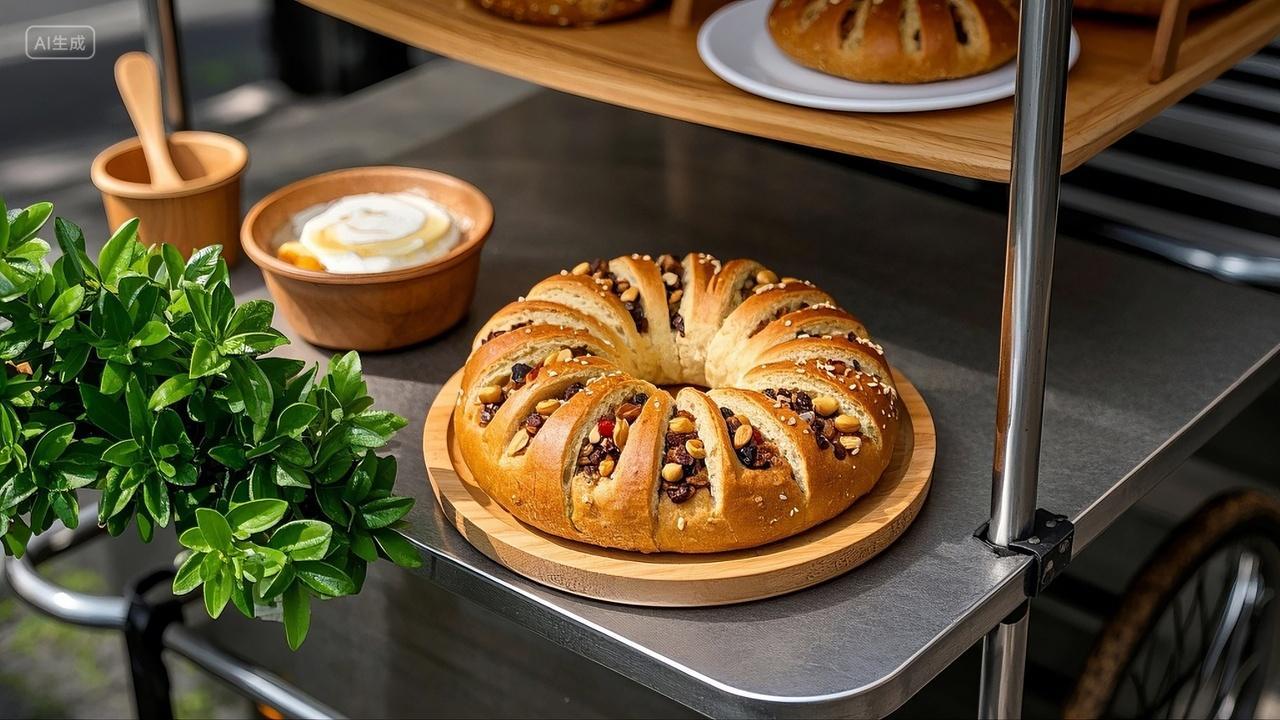 面包店全麦坚果面包添蔗糖代餐车轮面包早餐减脂小零食广告宣传美食