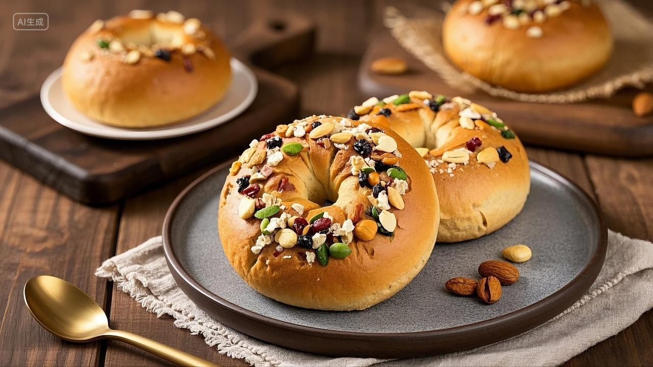 全麦坚果面包添蔗糖代餐车轮面包早餐减脂小零食美食广告宣传