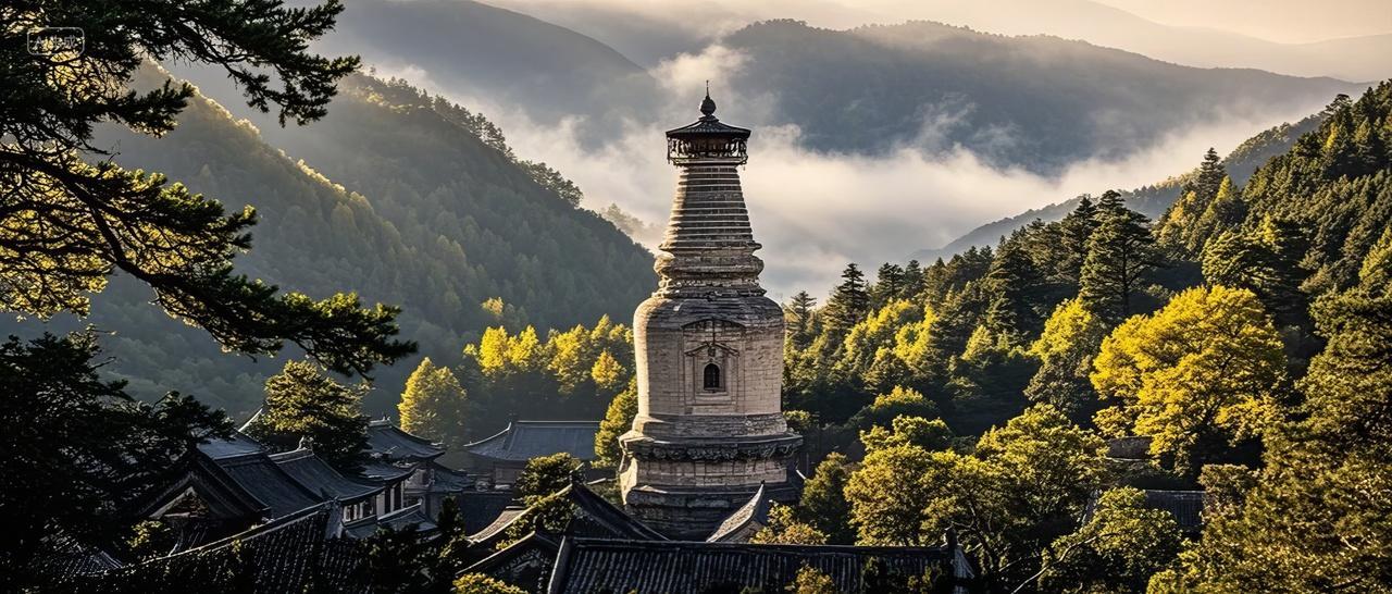 山谷古塔风景名胜旅游景区自然风景风光日落唯美意境电脑壁纸图片