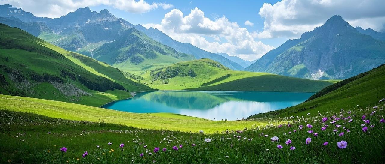 自然风景 美景 绿色护眼 桌面壁纸 蓝天白云青山绿水山水背景明亮大自然风景风光春天一望无际广阔的草原风景壁纸图