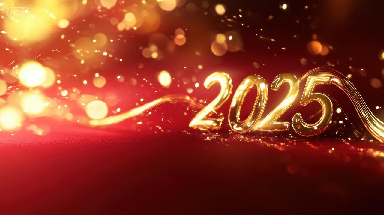 元旦节金色2025新年艺术数字红色背景素材