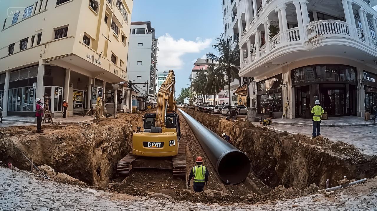 为安装新管道而进行挖掘工作
