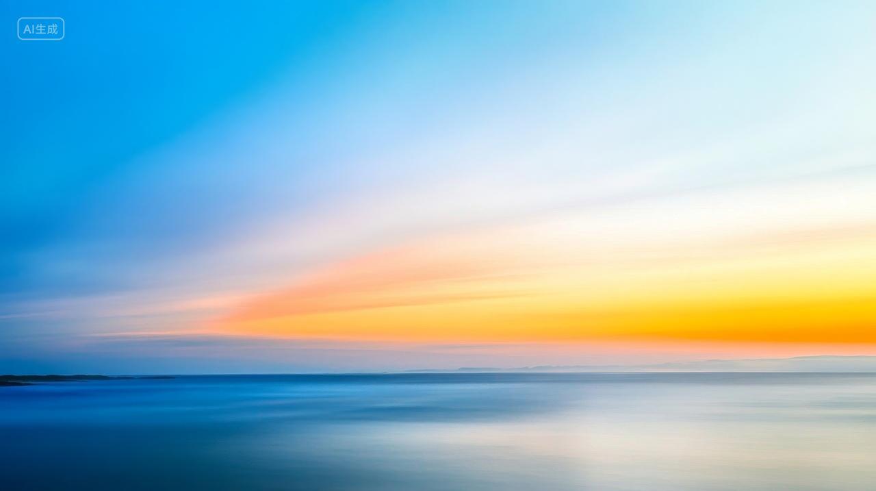 夕阳海边地平线金色晚霞风光风景渐变背景电脑壁纸