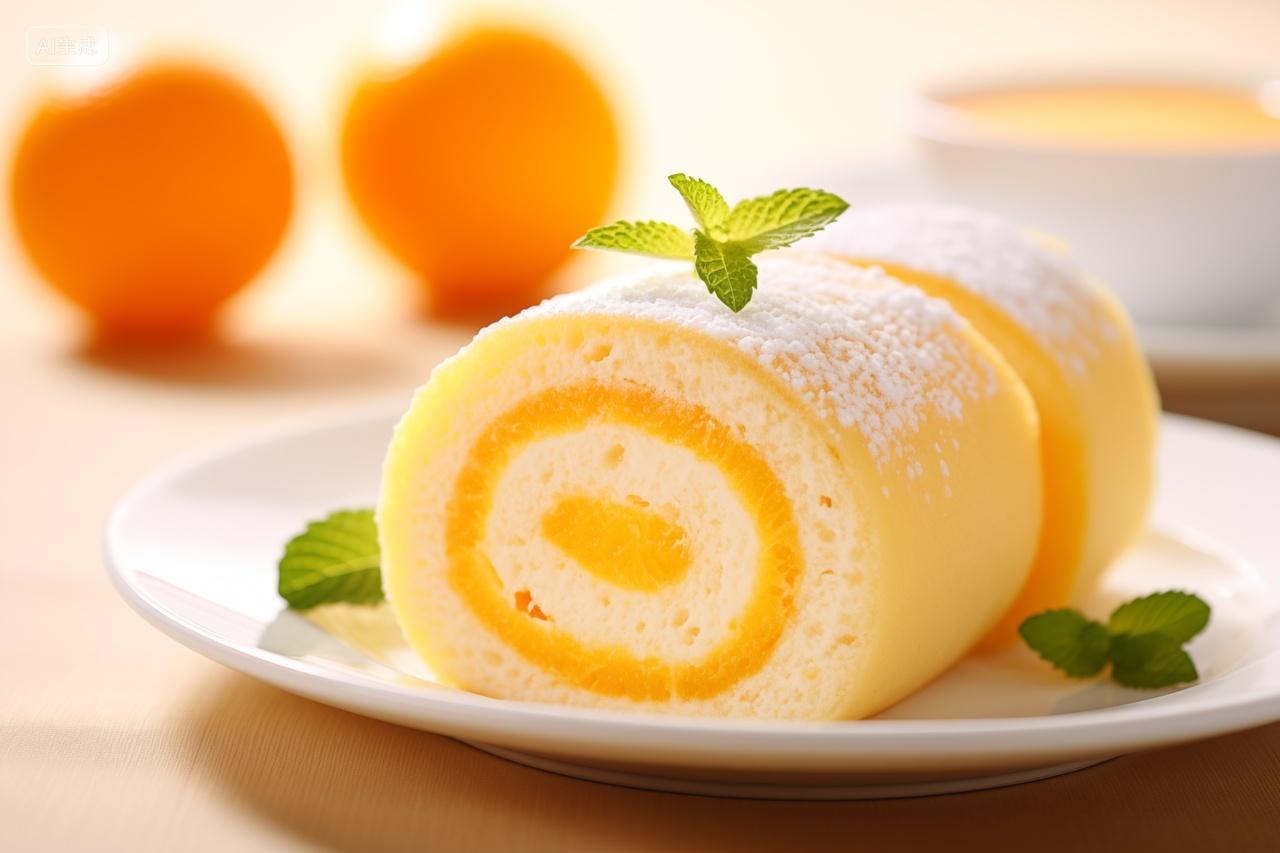 一盘甜蜜橙香卷蛋糕下午茶甜品美食