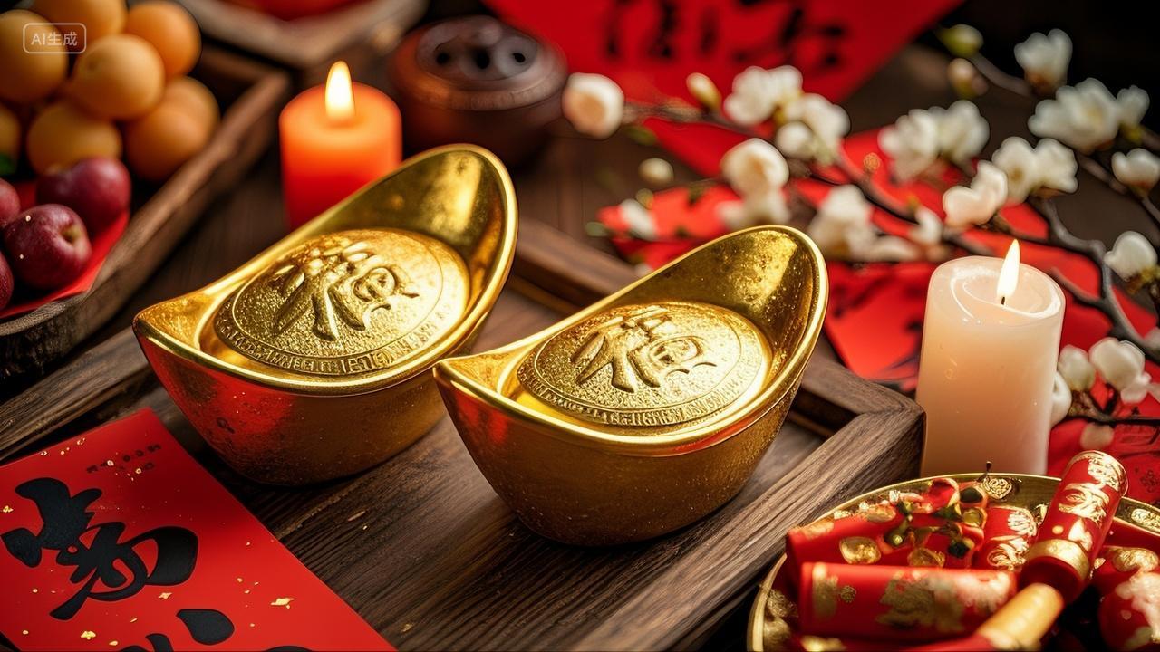 2025年新年蛇年春节过年金元宝喜庆元素背景