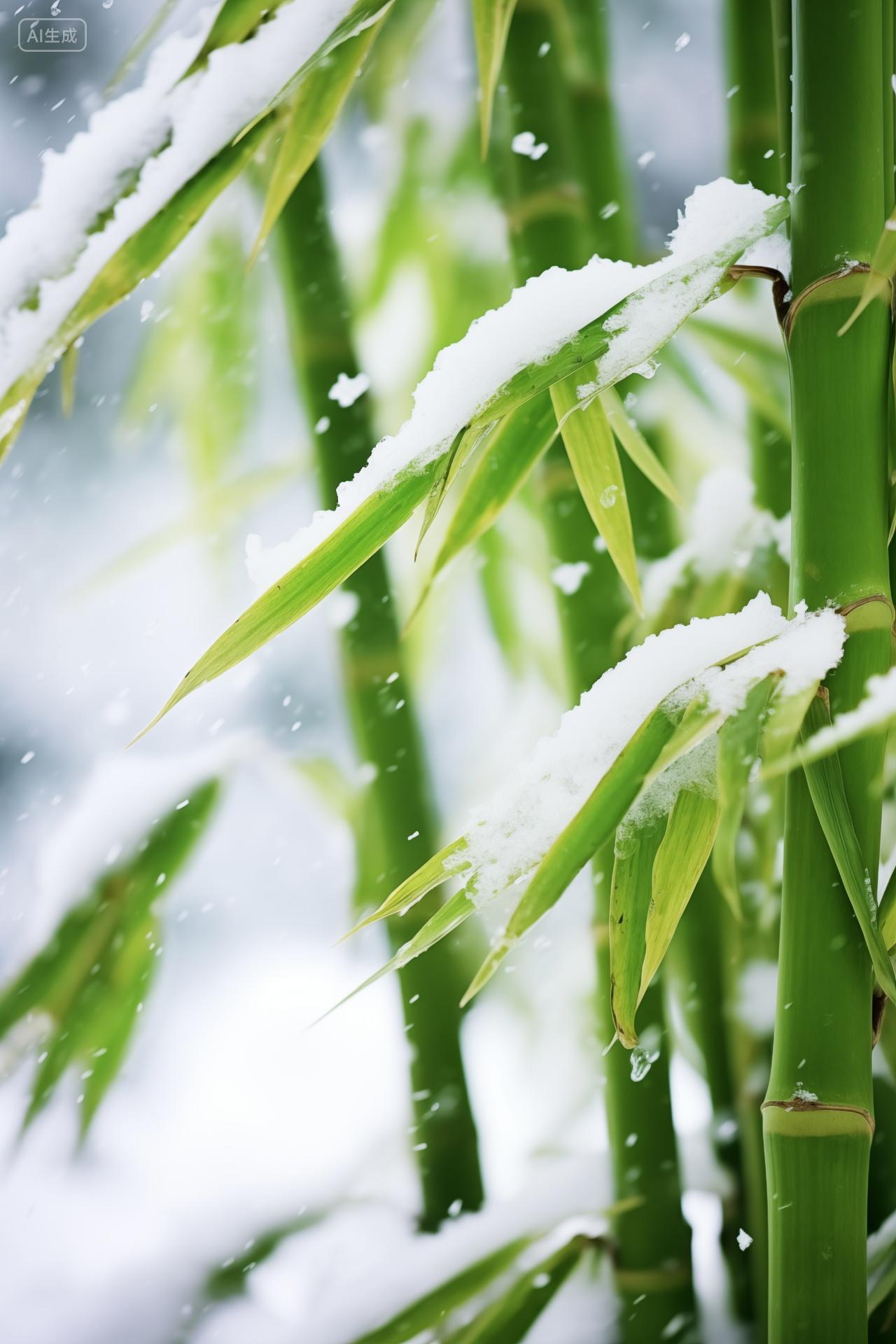 冬日冬天竹林植物雪景立春小雪大雪大寒风景手机壁纸