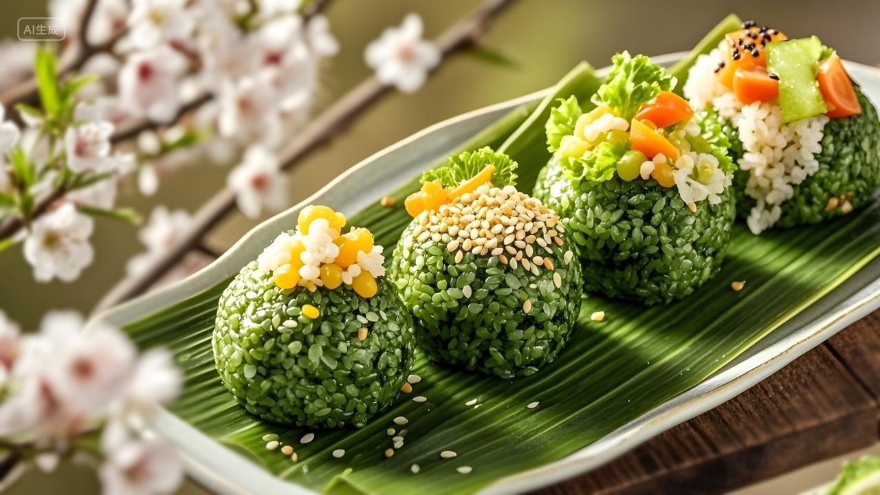 绿色蔬菜饭团绿色寿司美食广告海报摄影图
