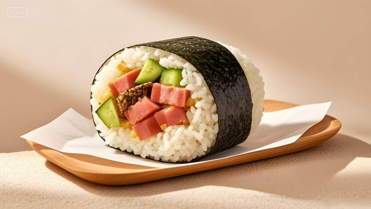 火腿午餐肉青瓜紫菜饭团紫紫菜寿司美食图片